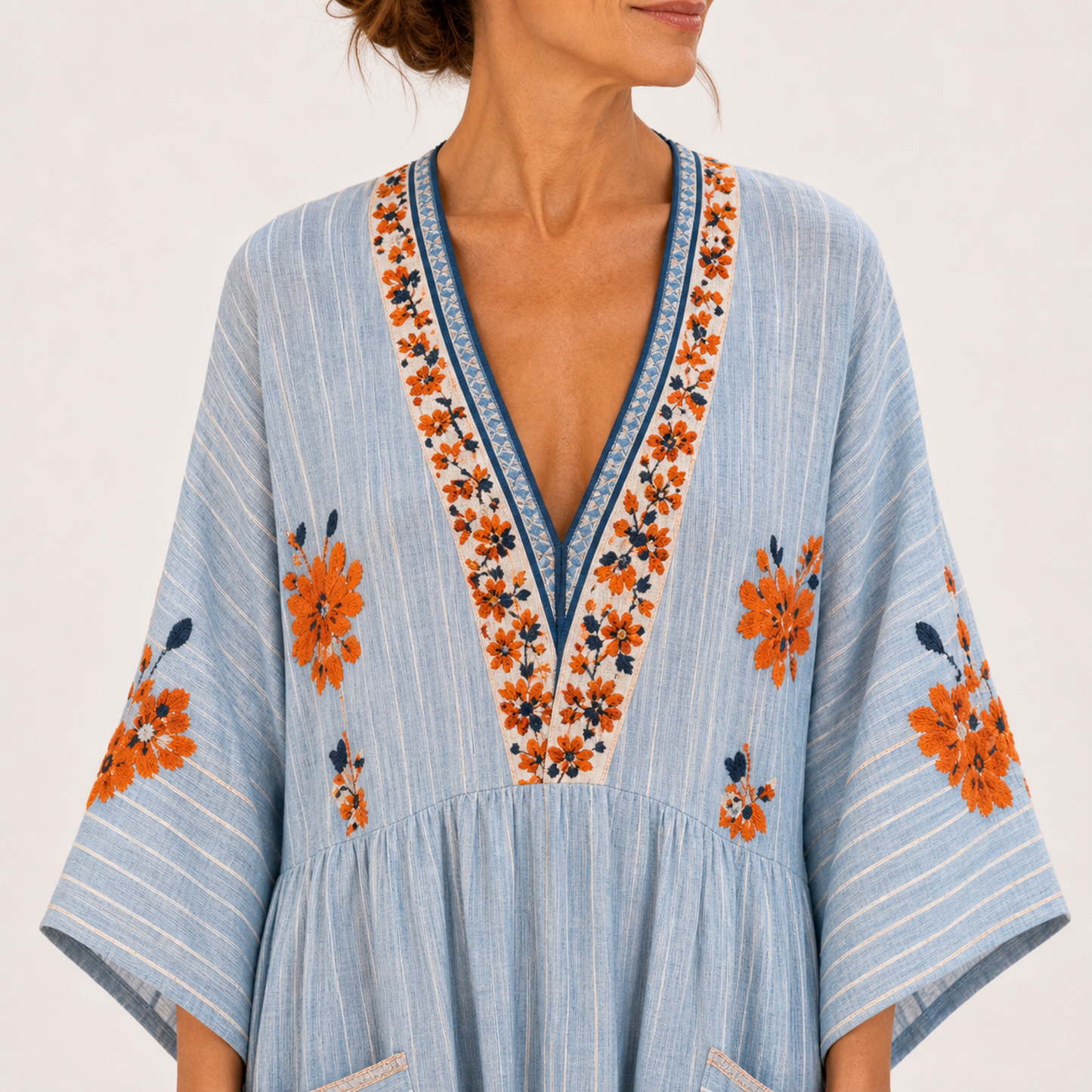 Marina | Caftan Bleu Brodé