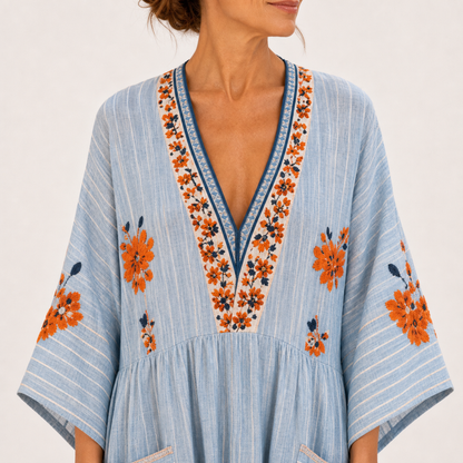 Marina | Caftan Bleu Brodé
