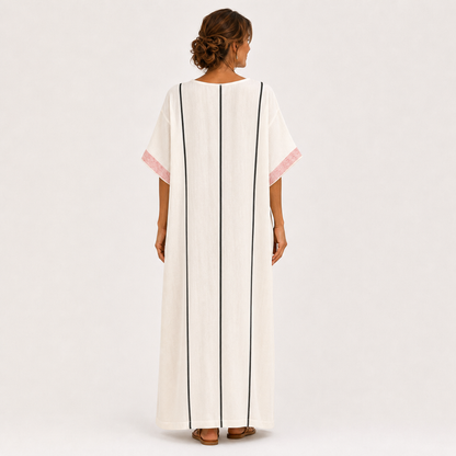 Adara | Caftan Écru à Rayures