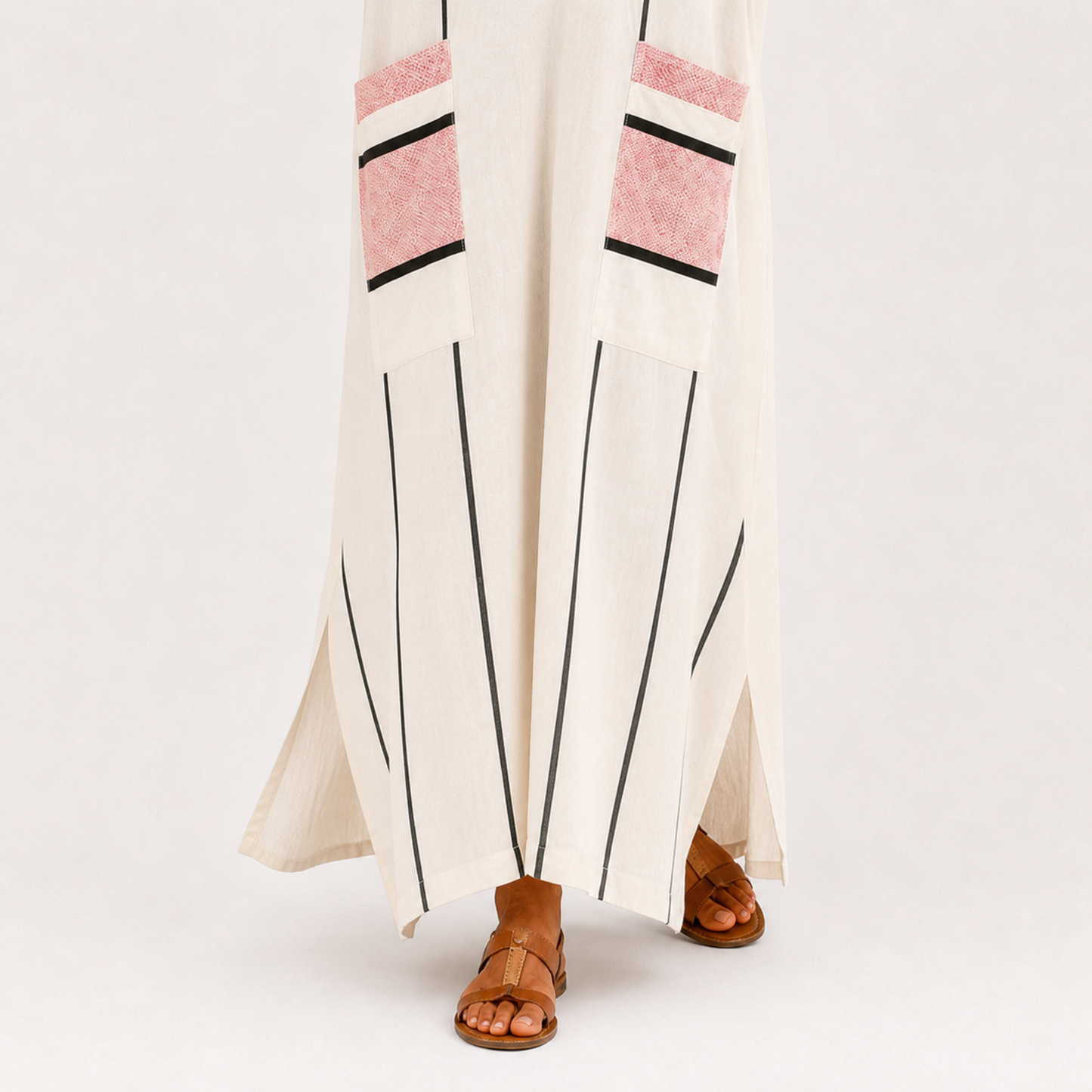 Adara | Caftan Écru à Rayures