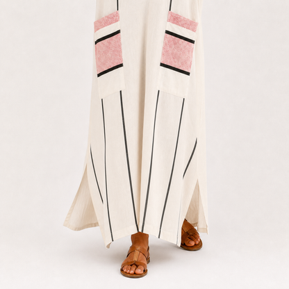 Adara | Caftan Écru à Rayures