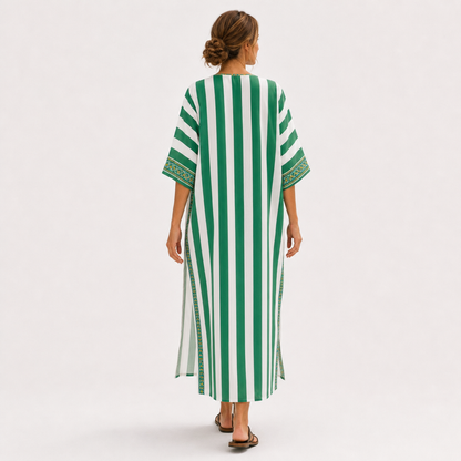 Emma | Caftan Long à Rayures Vertes