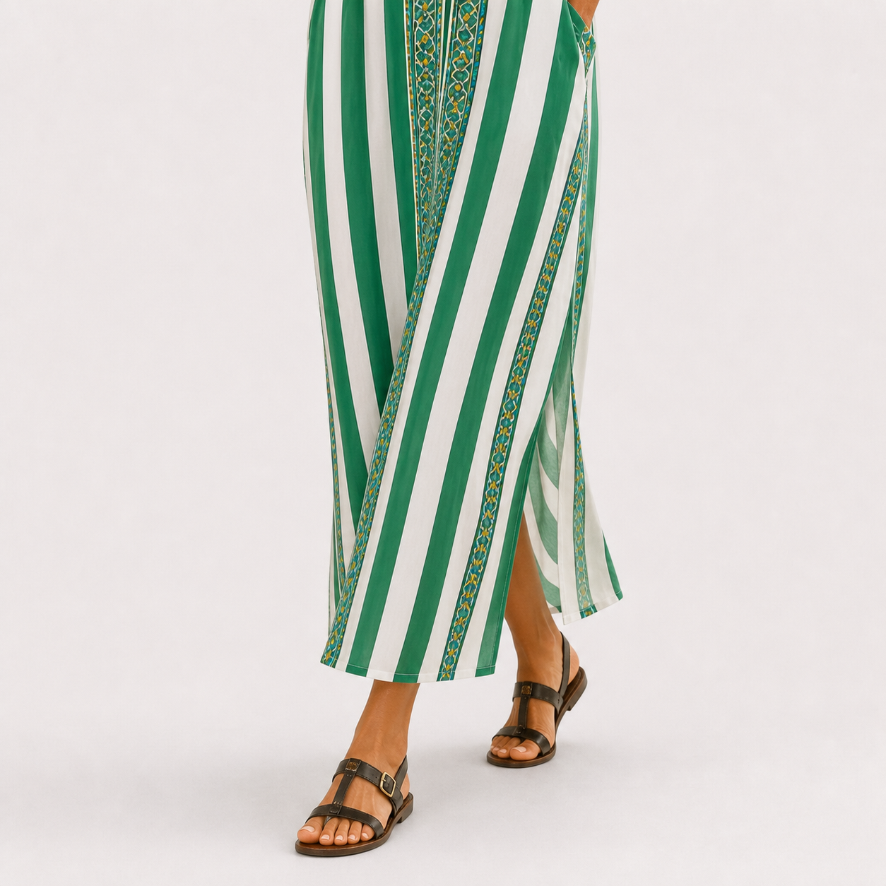 Emma | Caftan Long à Rayures Vertes