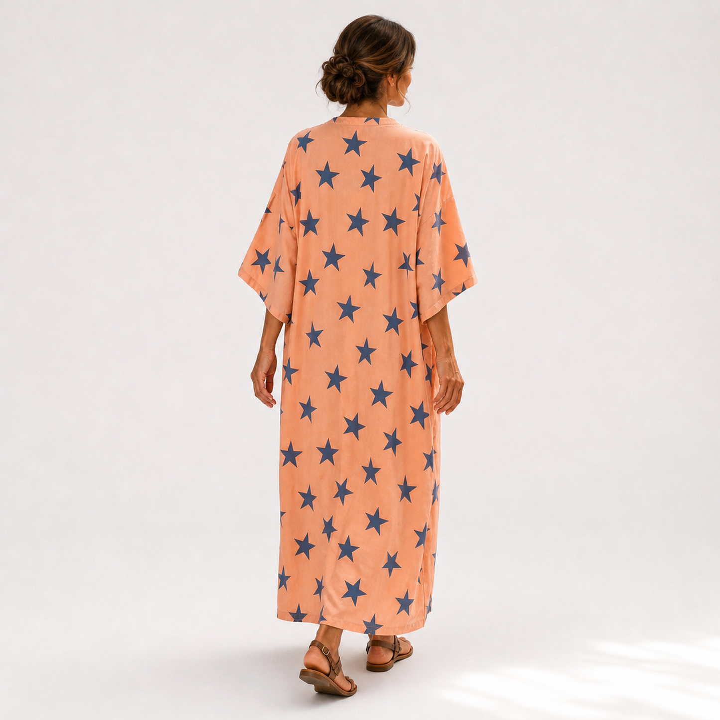 Luna | Caftan Corail Imprimé Étoiles