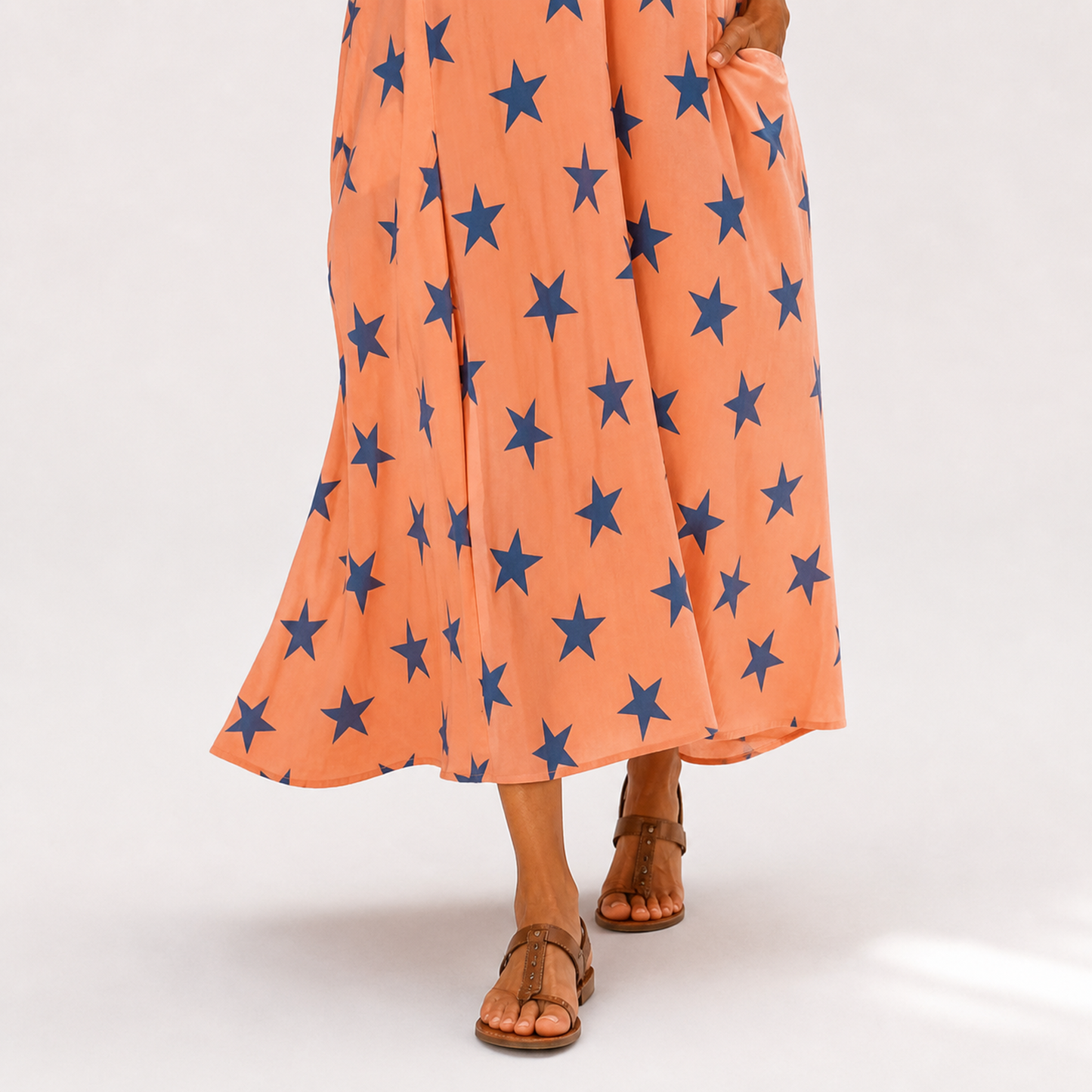 Luna | Caftan Corail Imprimé Étoiles