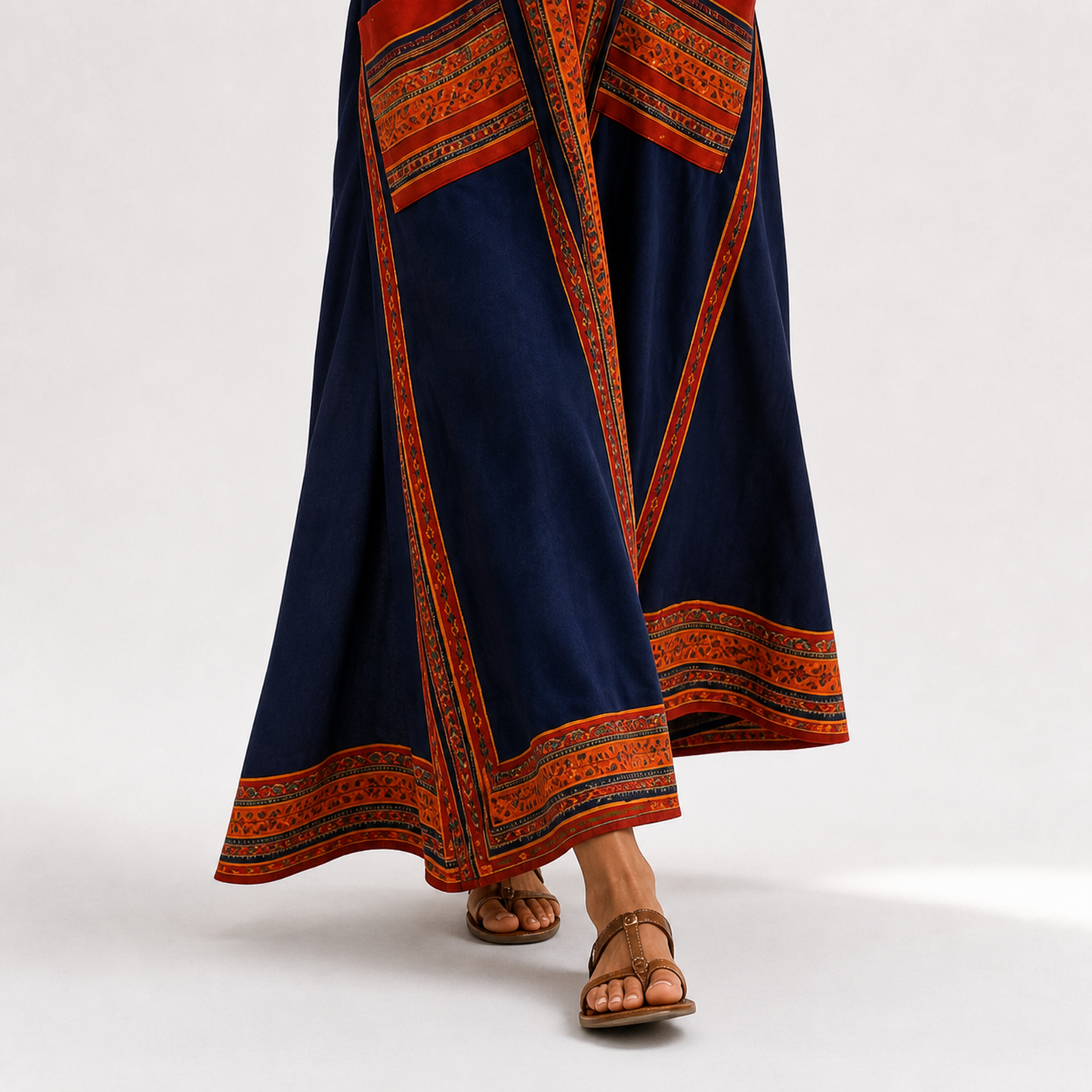 Samira | Caftan Bleu à Imprimé Ethnique