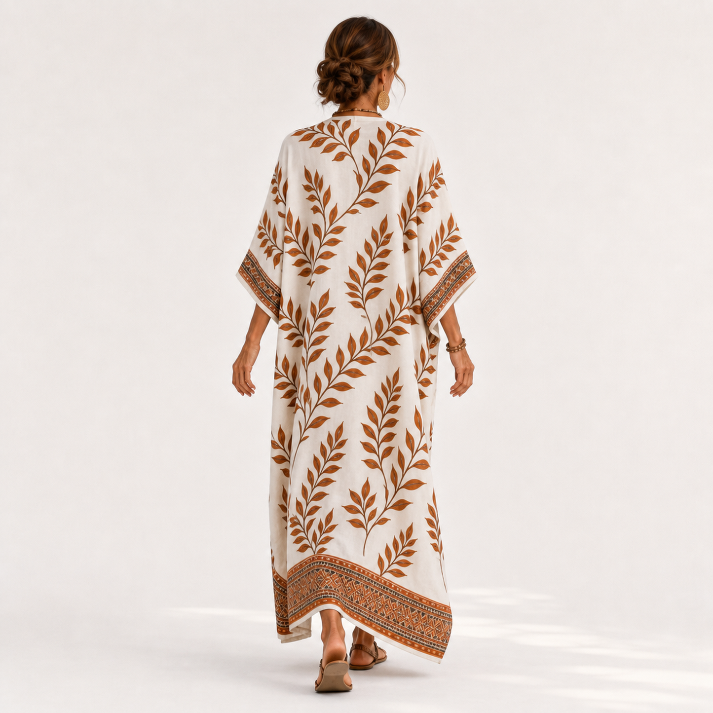 Elena | Caftan Crème à Imprimé Botanique