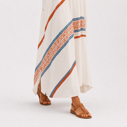 Amira | Caftan Blanc à Imprimé Ethnique