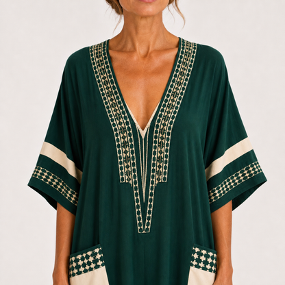 Noor | Caftan Vert à Imprimé Ethnique