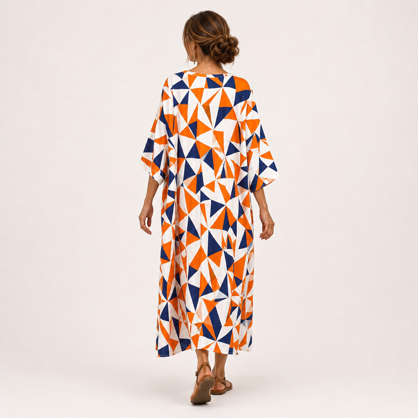 Zara | Caftan Long à Imprimé Géométrique Orange