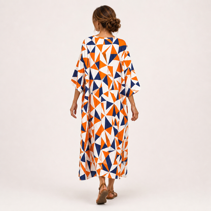 Zara | Caftan Long à Imprimé Géométrique Orange