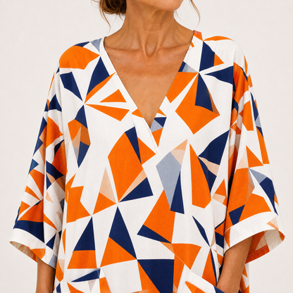 Zara | Caftan Long à Imprimé Géométrique Orange
