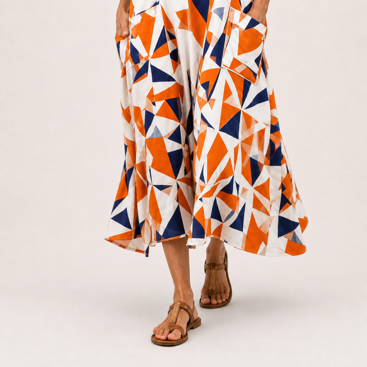 Zara | Caftan Long à Imprimé Géométrique Orange
