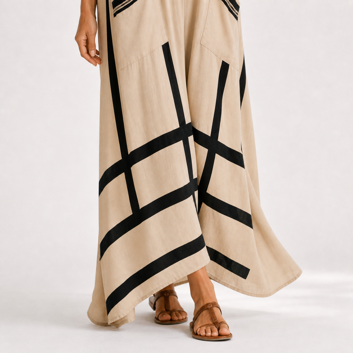 Salma | Caftan Beige à Rayures Noires