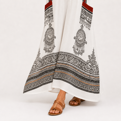 Clara | Caftan Blanc à Imprimé Ethnique