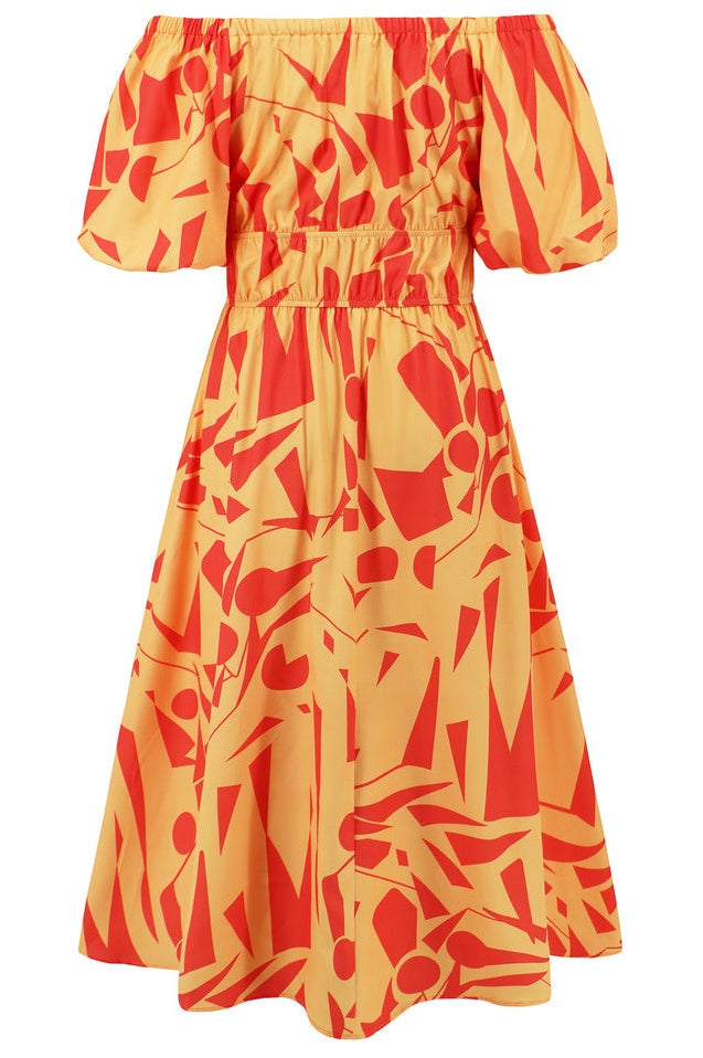 Robe Brodée à Manches Ballon Décolletée