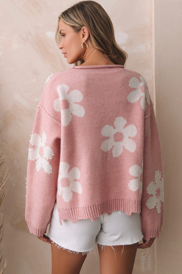 Gilet Brodé Cœur Pêche avec Perles
