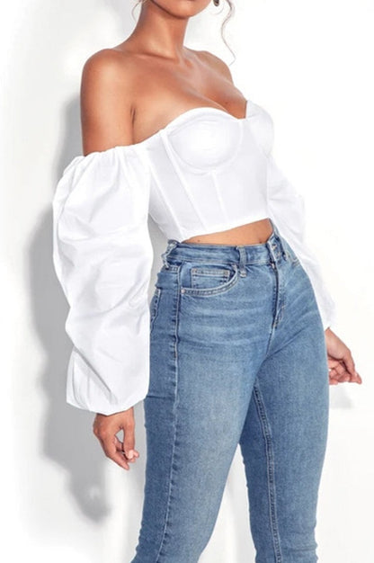 Haut Corset à Manches Bouffantes Kalani Blanc