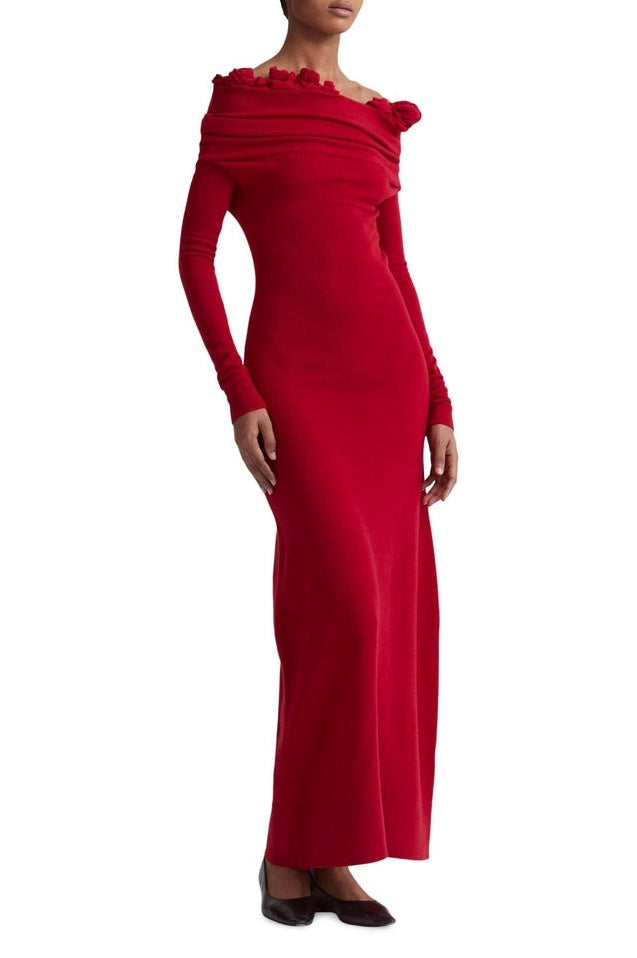 Robe Maxi de Soirée Appliquée Florale à Épaule Unique