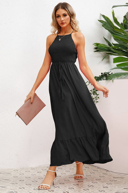 Robe de Cérémonie à Bretelles Spaghetti Croisées et Smockée