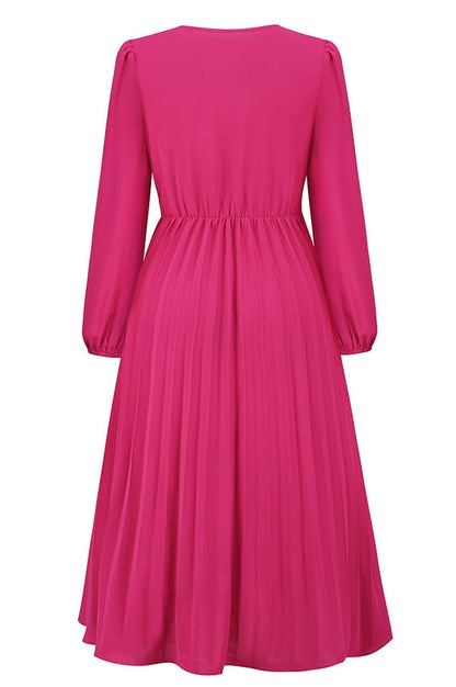 Robe V à Col en V avec Ceinture Plissée