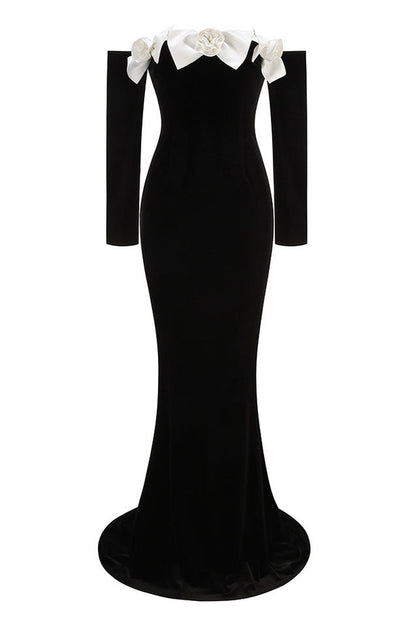 Robe en Velours Duchesse à Bows, Épaules Nues
