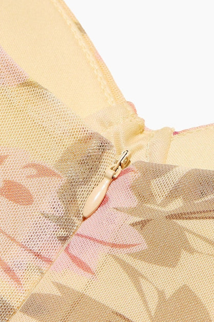 Robe Longue Évasée à Corsage Bustier Floral