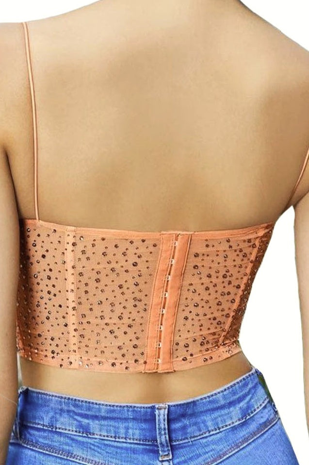 Top court bustier brodé Évasé rêve tropical