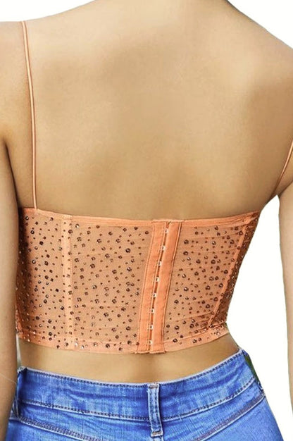 Top court bustier brodé Évasé rêve tropical