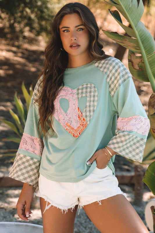 Haut à Manches Longues en Patchwork Floral en Forme de Coeur - Révier Paris