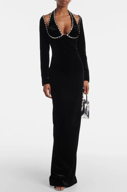Robe Longue à Manches avec Finitions en Cristal - Révier Paris
