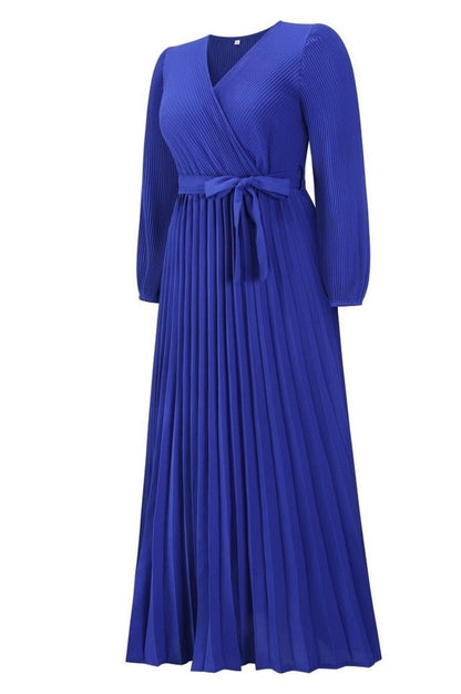 Robe Plissée Évasée à Col en V
