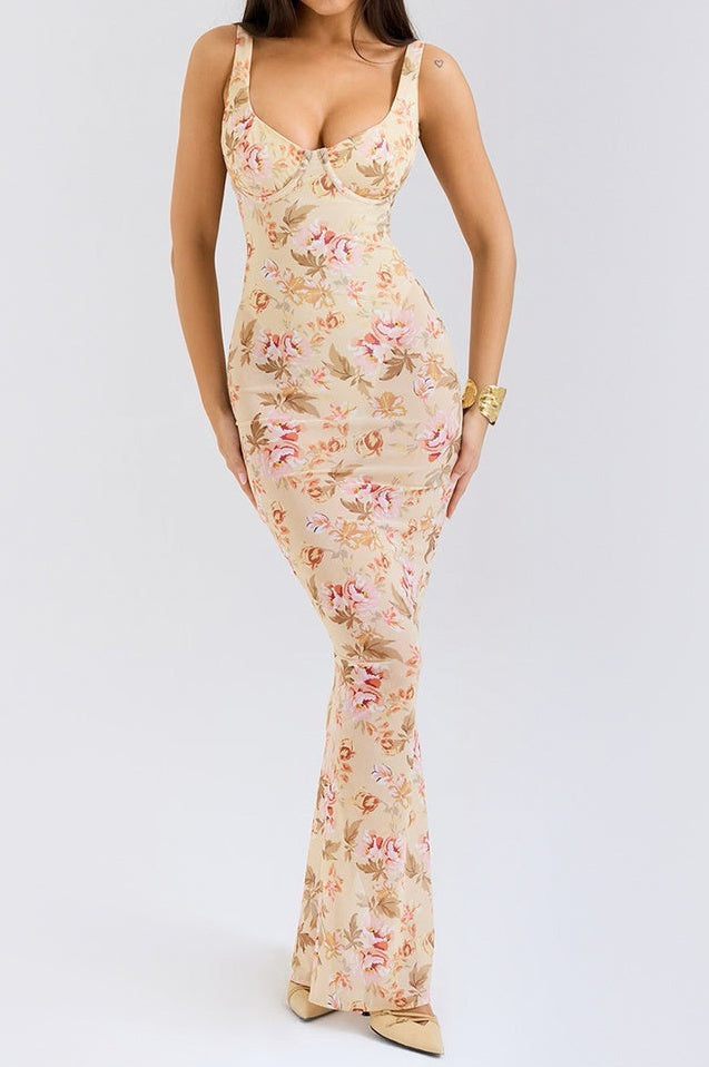 Robe Longue Évasée à Corsage Bustier Floral - Révier Paris