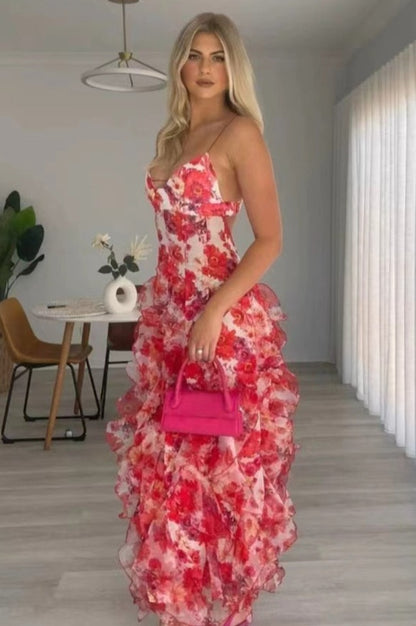Robe Midi Imprimée Florale à Volants NOÉMIE