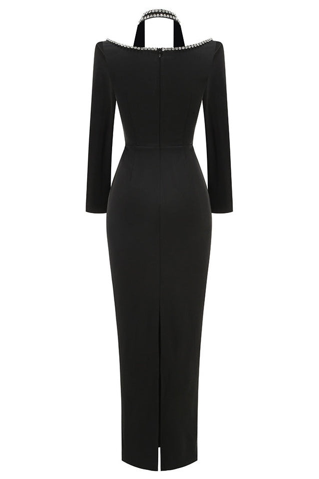 Robe Longue à Manches avec Finitions en Cristal