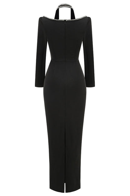 Robe Longue à Manches avec Finitions en Cristal
