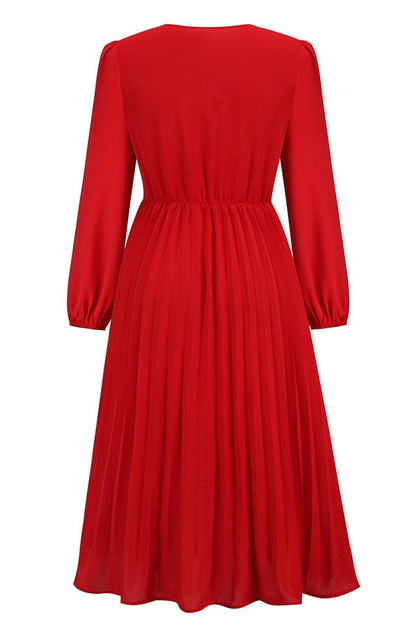 Robe V à Col en V avec Ceinture Plissée