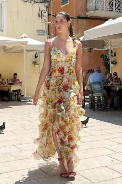 Robe Midi Imprimée Florale à Volants NOÉMIE