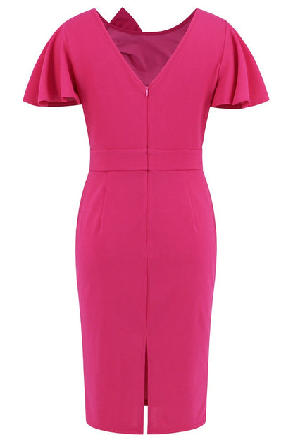 Robe Évasée à Encolure Ronde avec Manches Volantes et Fente