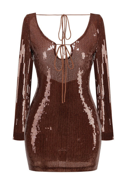Robe Mini à Manches Longues en Sequins Aoibhe