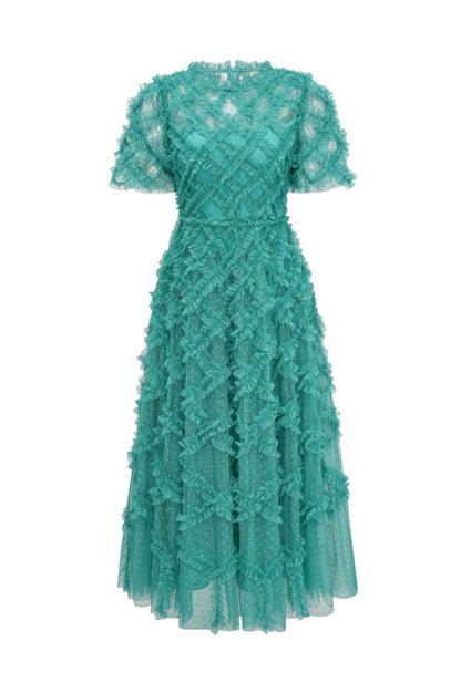 Robe Maximaliste à Volants en Tulle Taille Haute Opulente
