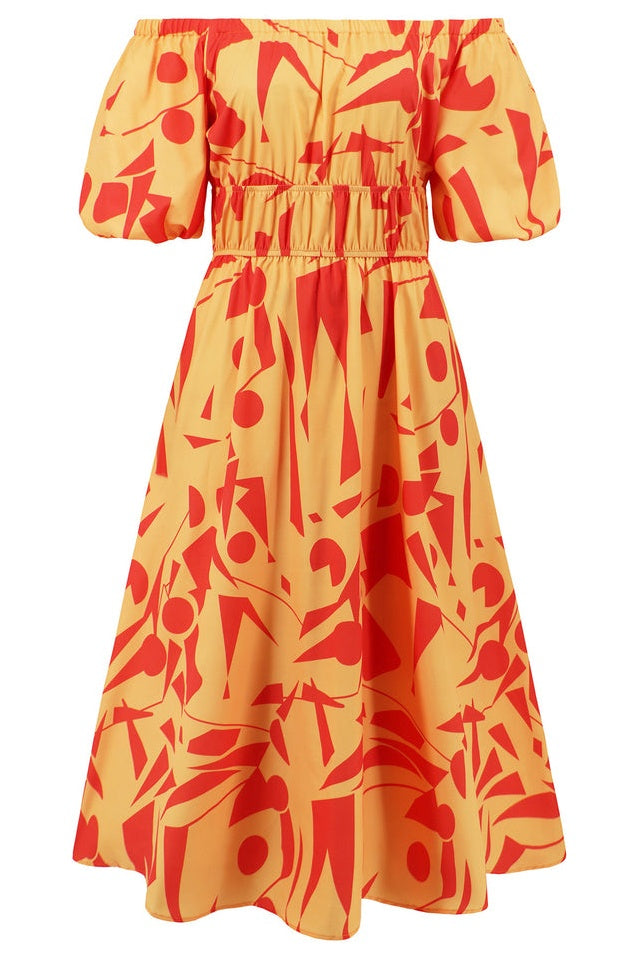 Robe Brodée à Manches Ballon Décolletée