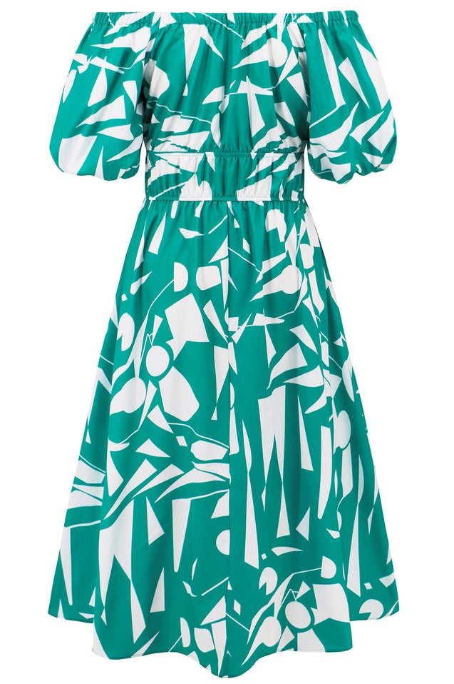 Robe Brodée à Manches Ballon Décolletée