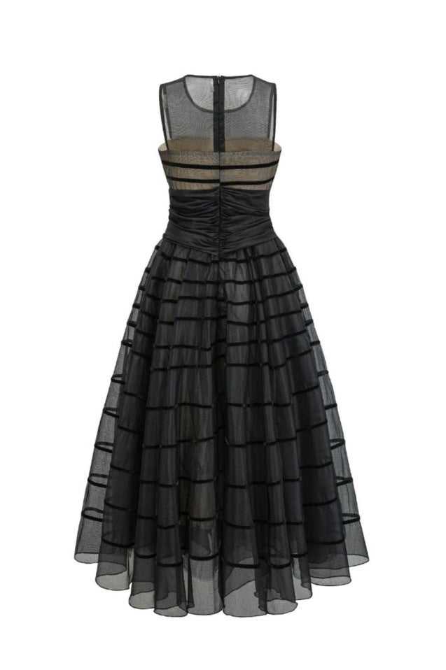Robe Longue Maxi à Col Rond avec Nœud Papillon