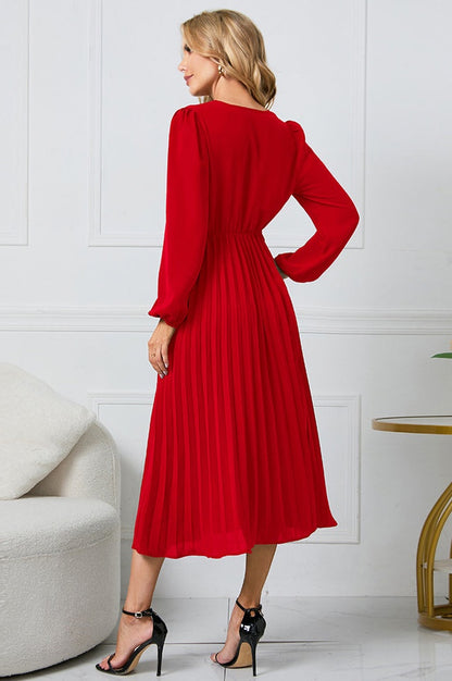 Robe V à Col en V avec Ceinture Plissée