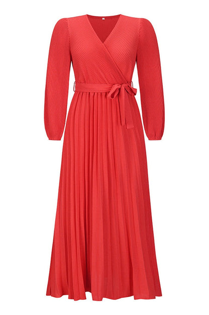 Robe Plissée Évasée à Col en V