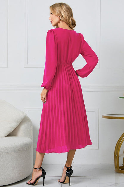 Robe V à Col en V avec Ceinture Plissée