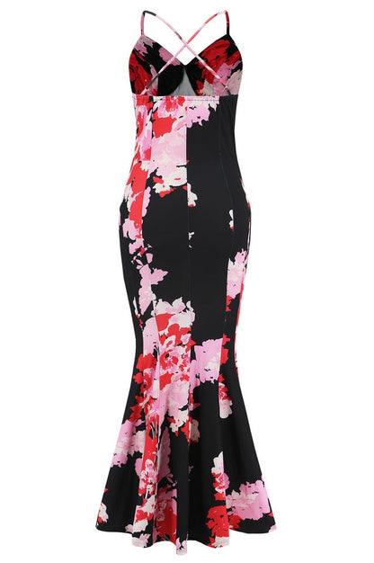 Robe de Soirée Brodée à Bretelles Croisées et Coupe Sirène