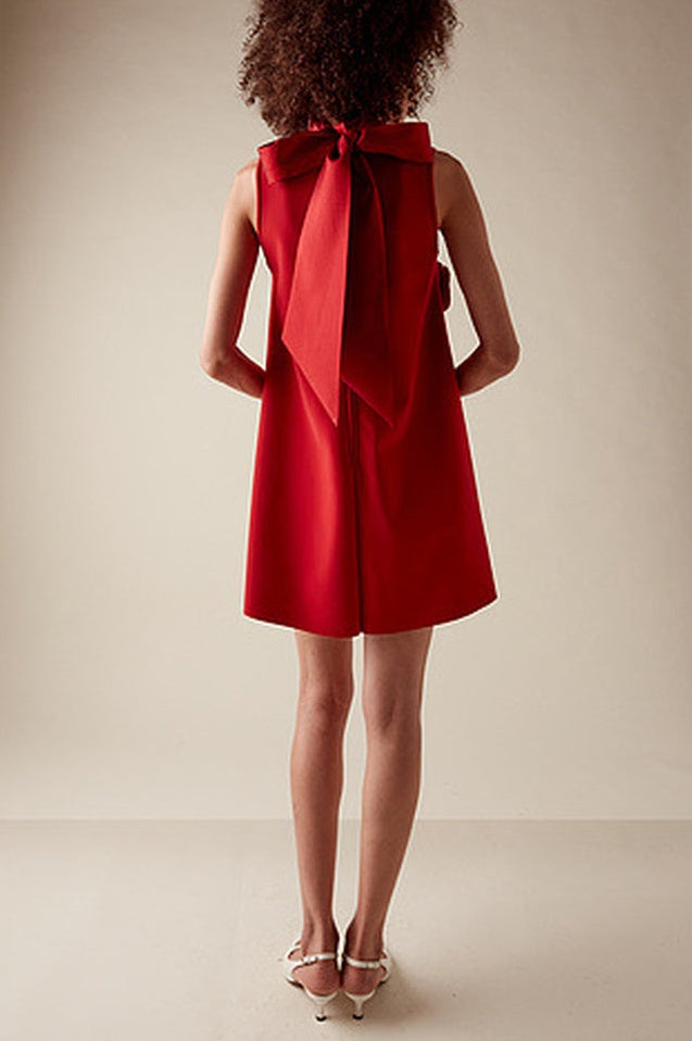 Robe Mini Évasée Rouge Appliquée