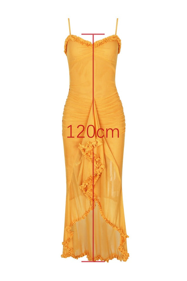 Robe Évasée à Volants en Abricot
